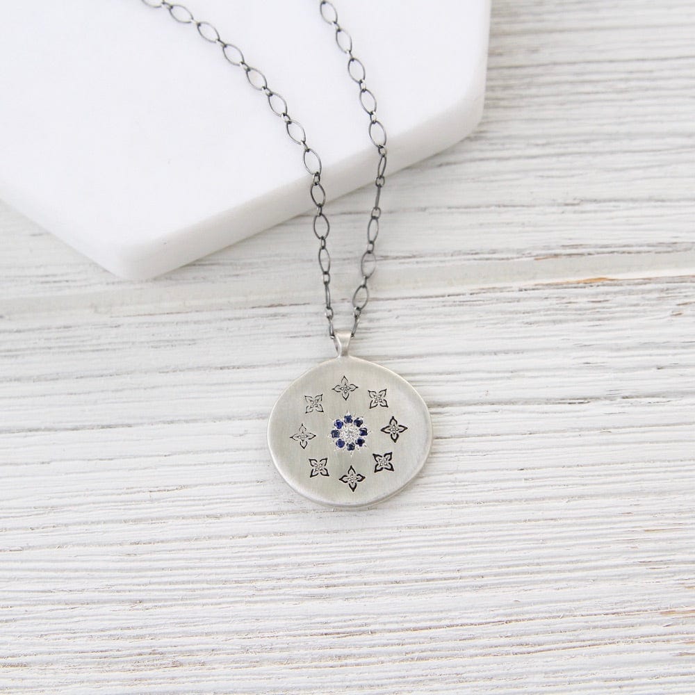 
                  
                    NKL Floral Cluster Pendant Sapphire Circle Necklace
                  
                