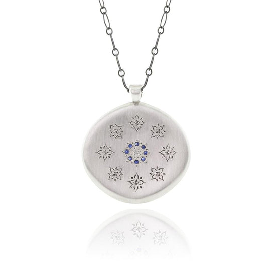 NKL Floral Cluster Pendant Sapphire Circle Necklace