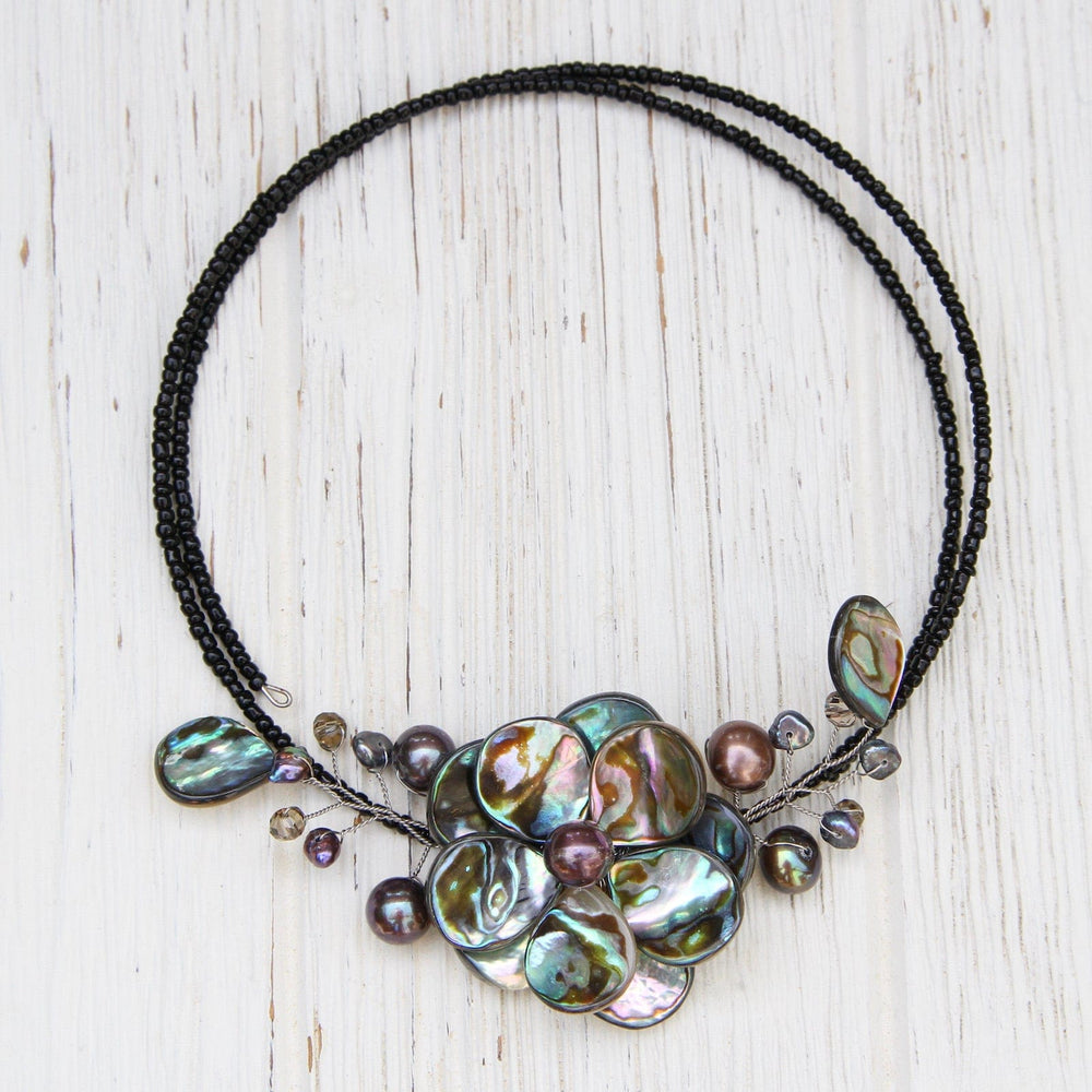 NKL Flower Choker ~ Black Abalone Shell & Southsea Pearl