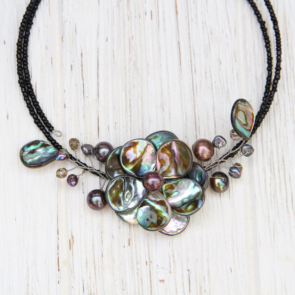 
                      
                        NKL Flower Choker ~ Black Abalone Shell & Southsea Pearl
                      
                    