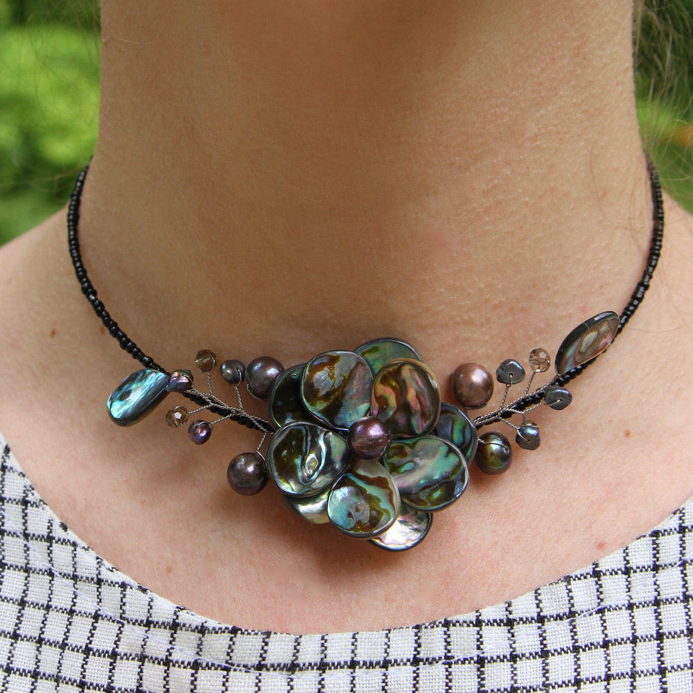 
                      
                        NKL Flower Choker ~ Black Abalone Shell & Southsea Pearl
                      
                    