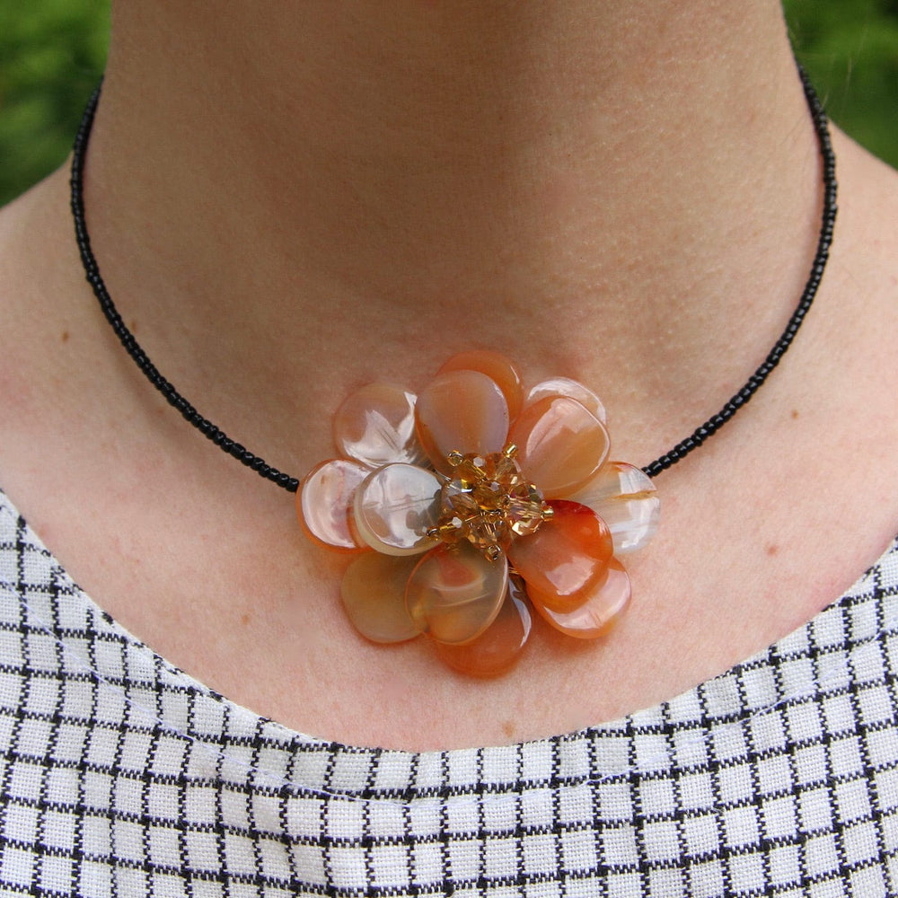 NKL Flower Choker ~ Orange Agate & Gold Crystals