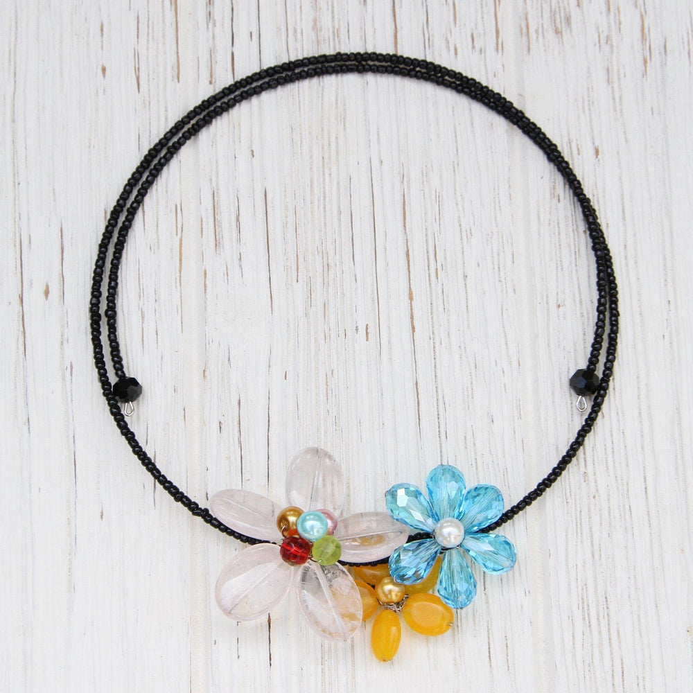 
                      
                        NKL Flower Choker ~ Rose Quartz, Yellow Quartz & Blue Crystal
                      
                    