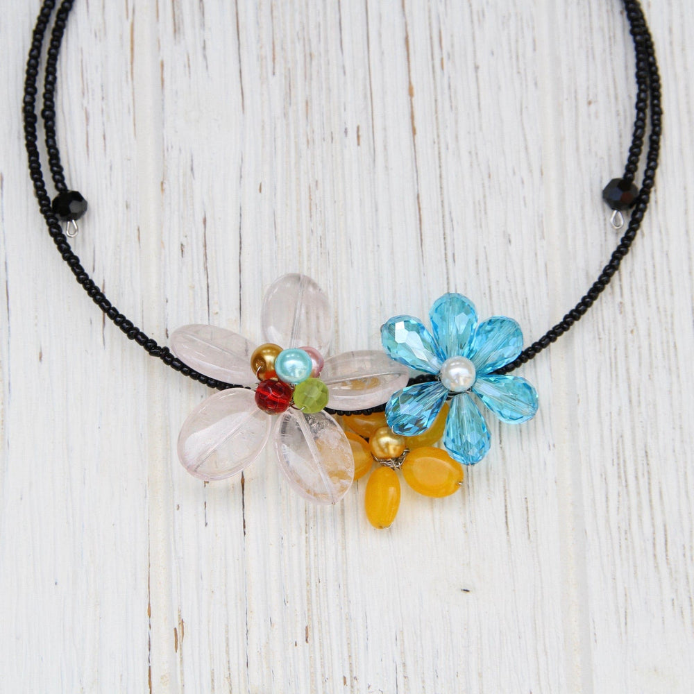 
                      
                        NKL Flower Choker ~ Rose Quartz, Yellow Quartz & Blue Crystal
                      
                    