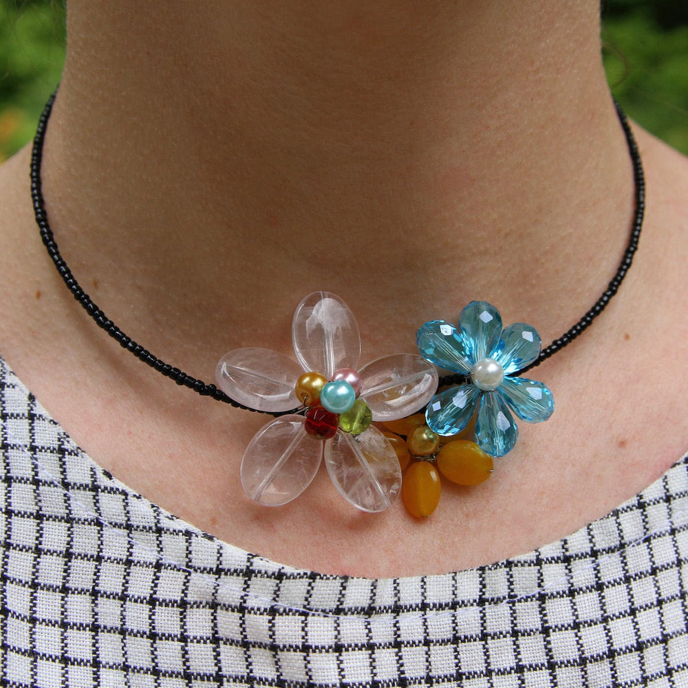 
                      
                        NKL Flower Choker ~ Rose Quartz, Yellow Quartz & Blue Crystal
                      
                    