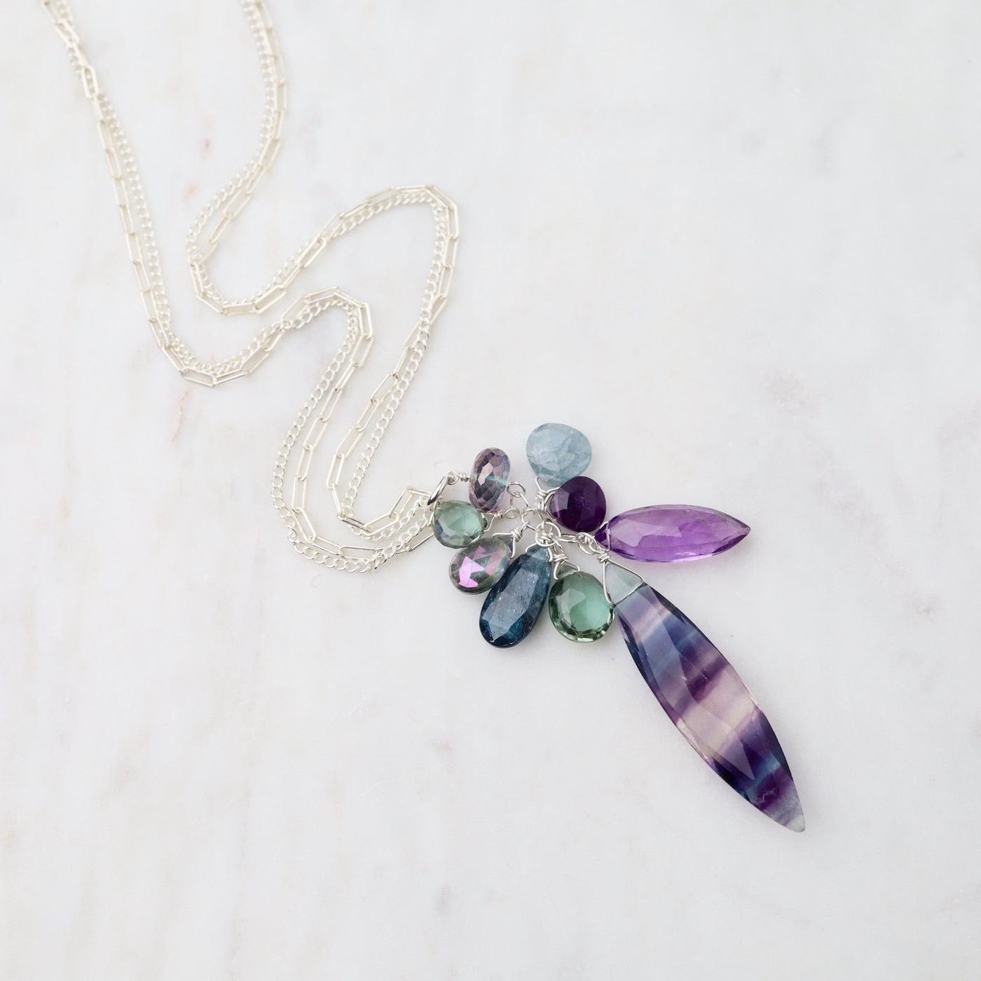 NKL Fluorite Marquise with Clusters Necklace