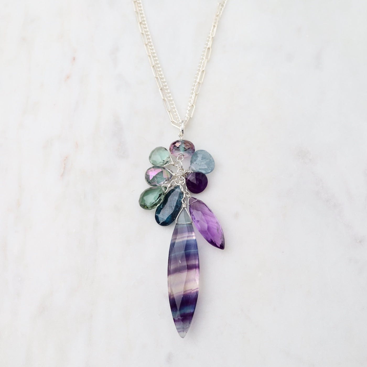 NKL Fluorite Marquise with Clusters Necklace