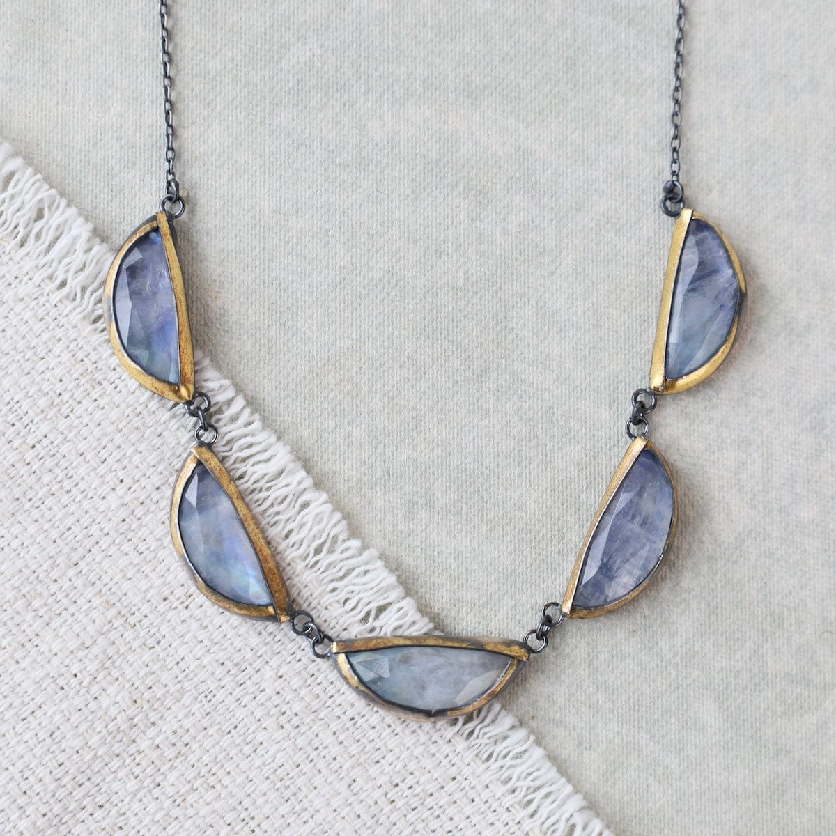 NKL Folded Triple Crescent Necklace in Moonstone