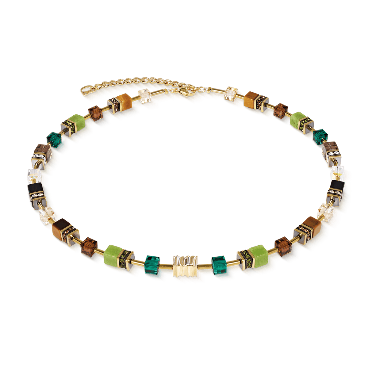 NKL Forest Gold Geo Cube Iconic Wave Necklace