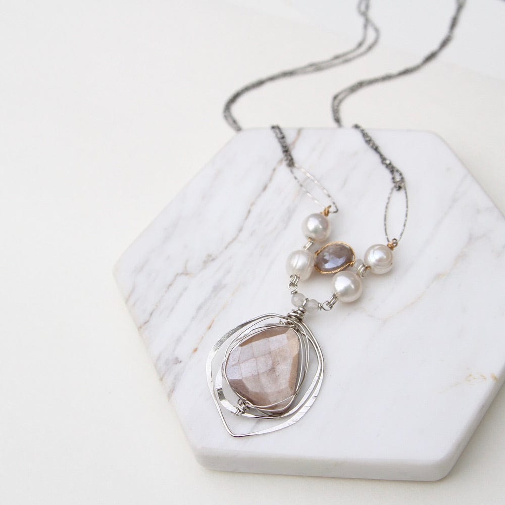 
                      
                        NKL Freshwater Pearl and Grey Moonstone Woven Necklace
                      
                    