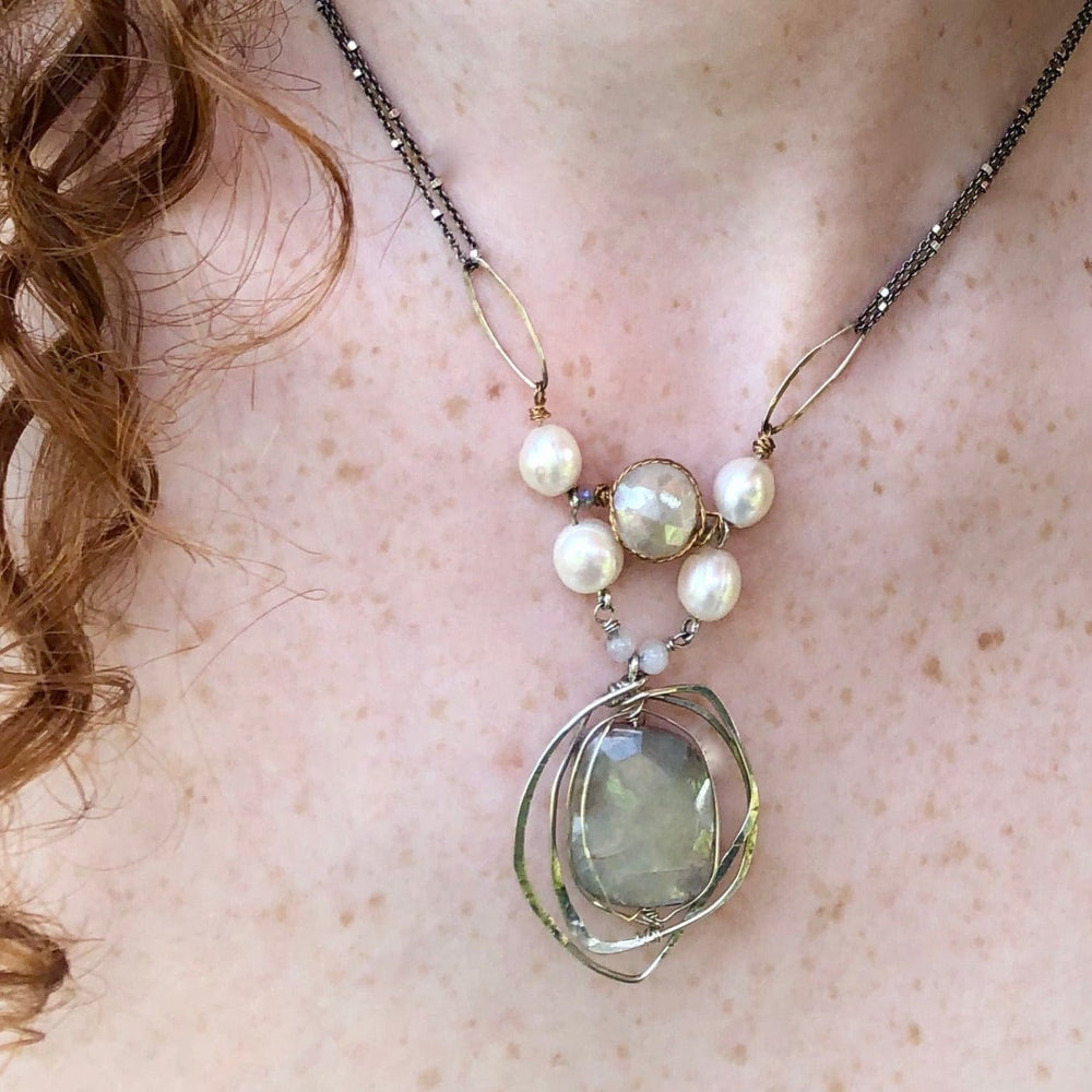 
                      
                        NKL Freshwater Pearl and Grey Moonstone Woven Necklace
                      
                    