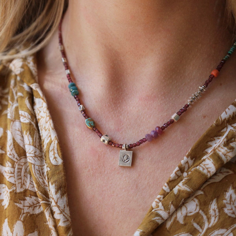 NKL Garnet Cube with Lotus Necklace