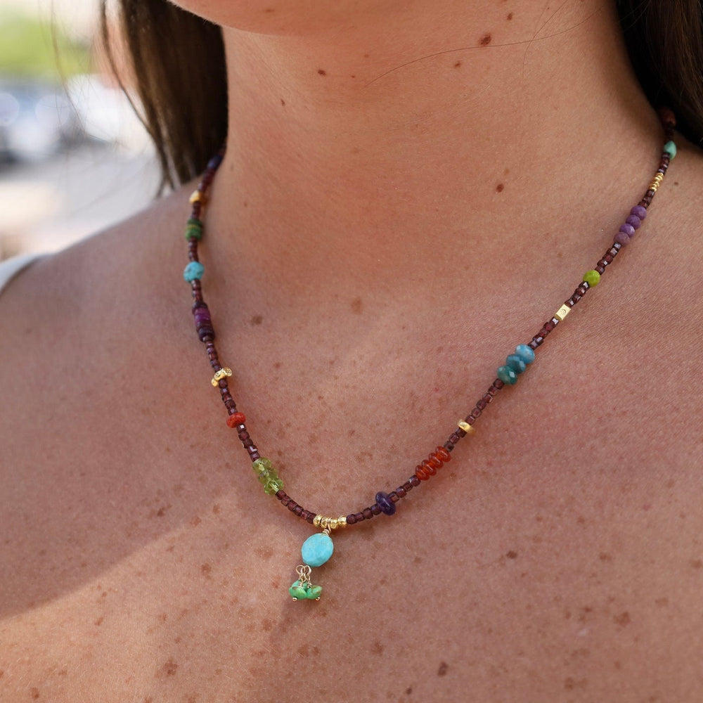 NKL Garnet Cube with Turquoise Drop Necklace