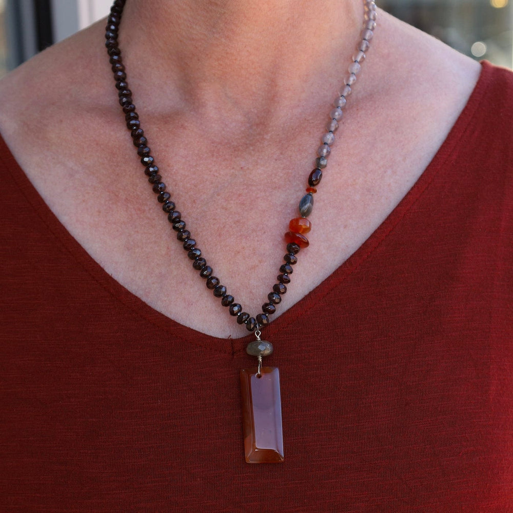 
                  
                    NKL Garnet & Gret Onyx with Carnelian Pendant Necklace
                  
                