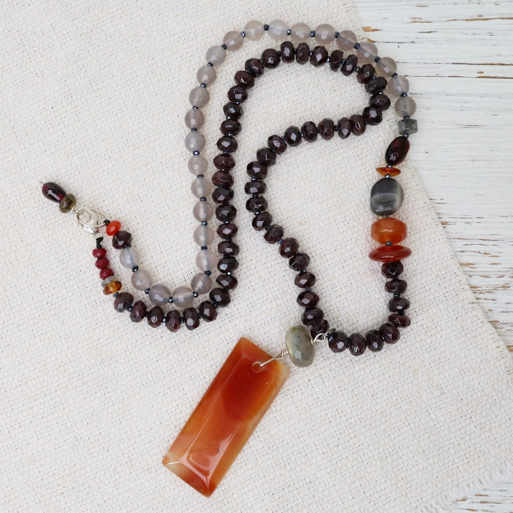 
                  
                    NKL Garnet & Grey Onyx with Carnelian Pendant Necklace
                  
                