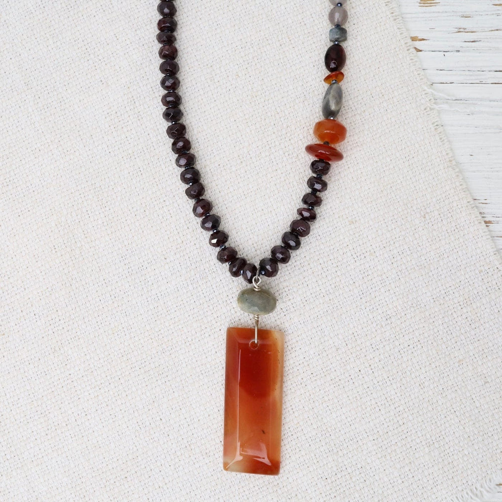 
                  
                    NKL Garnet & Grey Onyx with Carnelian Pendant Necklace
                  
                