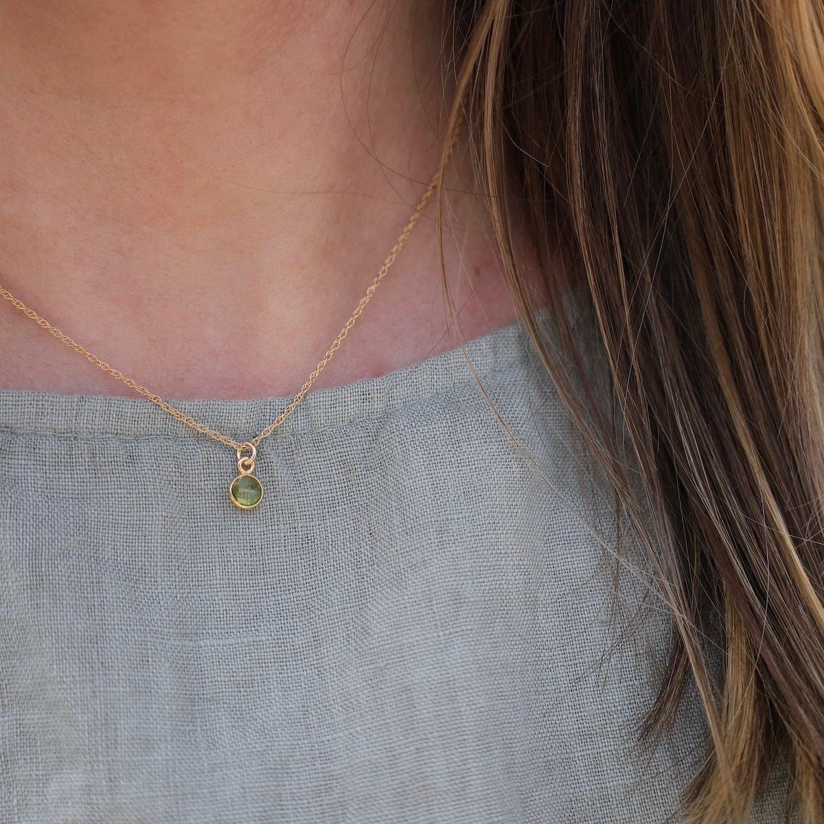 NKL-GF 14k Gold Filled Chain with 6mm Bezel-Set Peridot