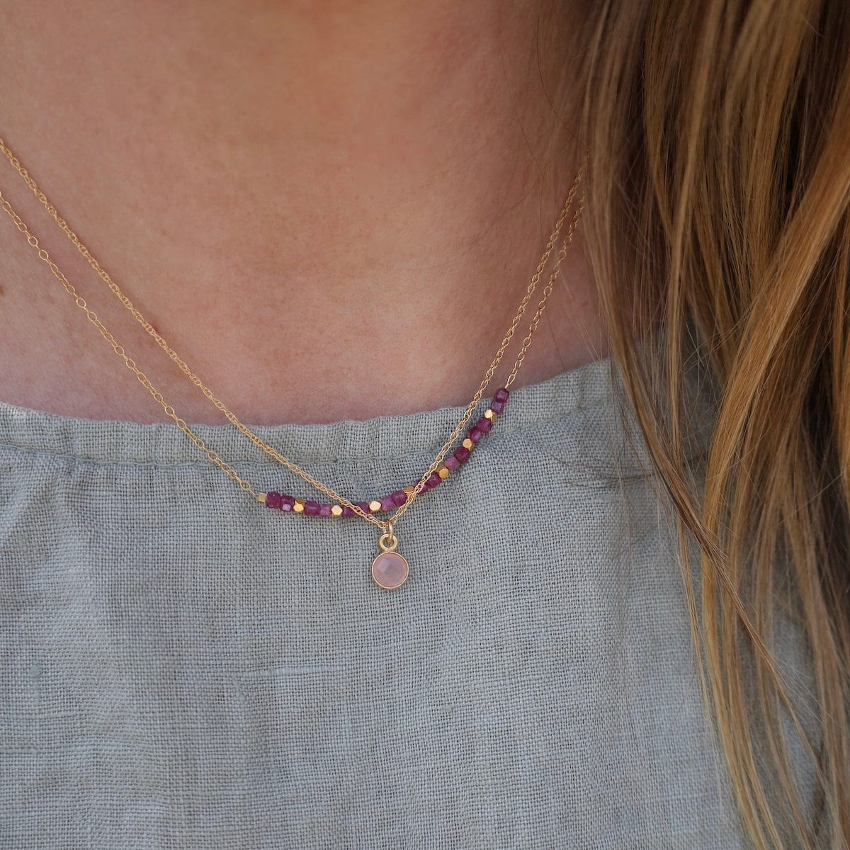 NKL-GF 14k Gold Filled Chain with 6mm Bezel-Set Rose Quartz