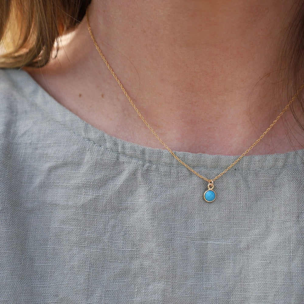 
                      
                        NKL-GF 14k Gold Filled Chain with 6mm Bezel-Set Turquoise
                      
                    