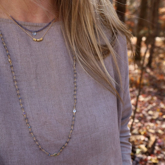NKL-GF 30" Bead Chain with Bezel Stations - Labradorite