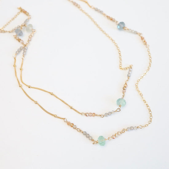 NKL-GF 36" Mixed Gold Filled Chain with Stations of Flourite Necklace