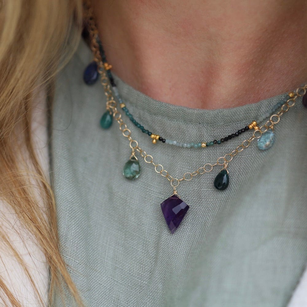 NKL-GF Amethyst, Grandidierite, Kyanite, Sky Blue Topaz Necklace