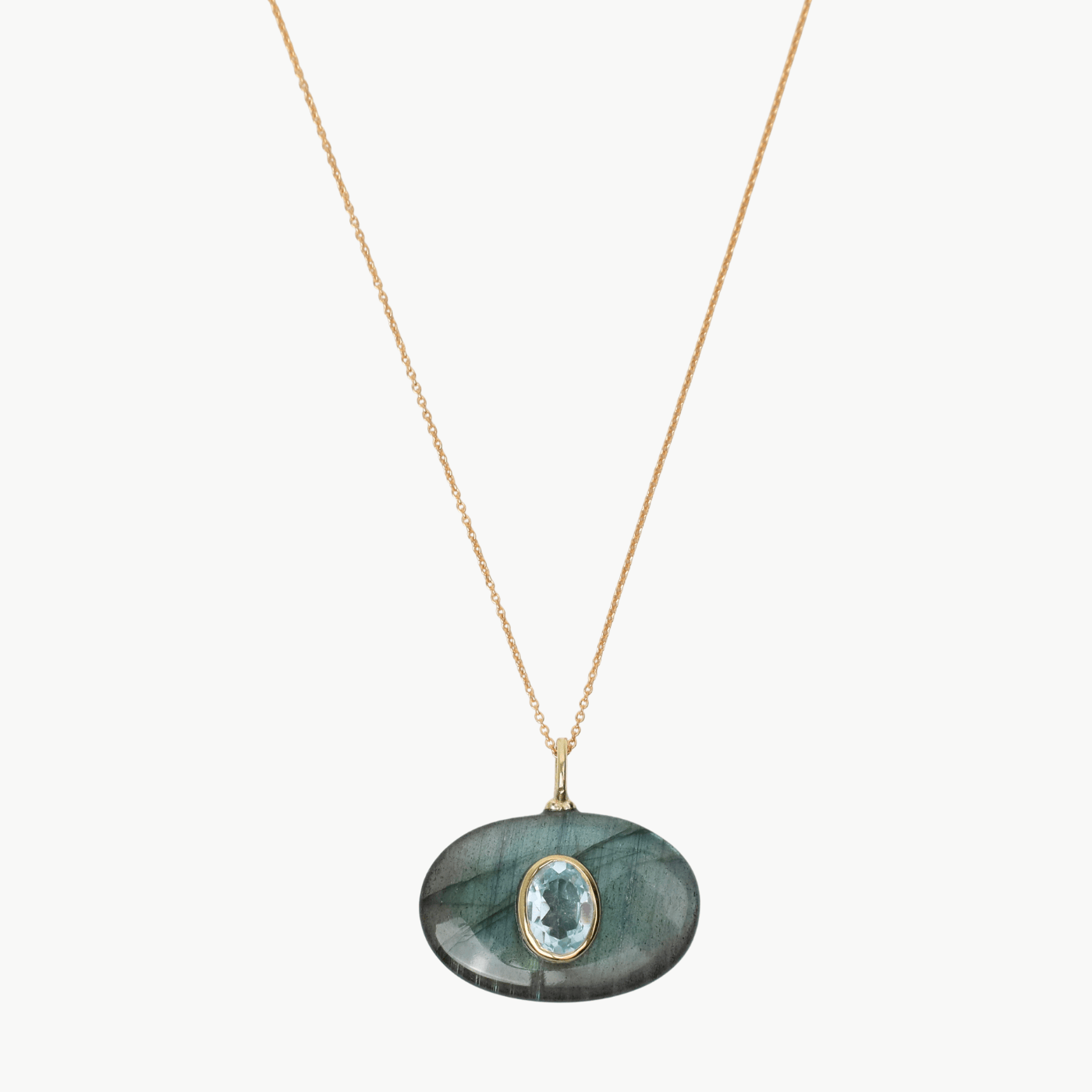 NKL-GF Aquamarine Set in Labradorite Pendant Necklace