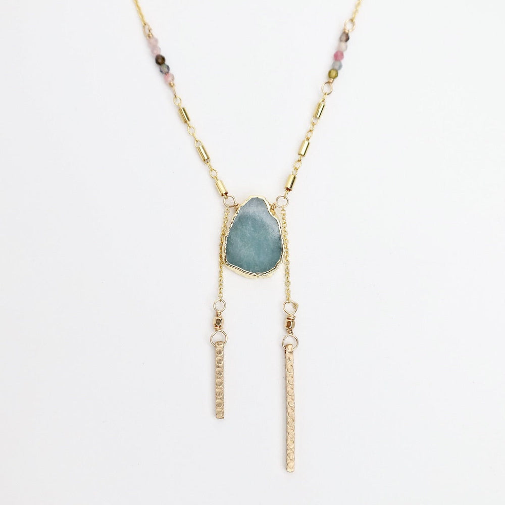 
                      
                        NKL-GF Aquamarine Slice Necklace with Tourmaline & Bar Charms
                      
                    