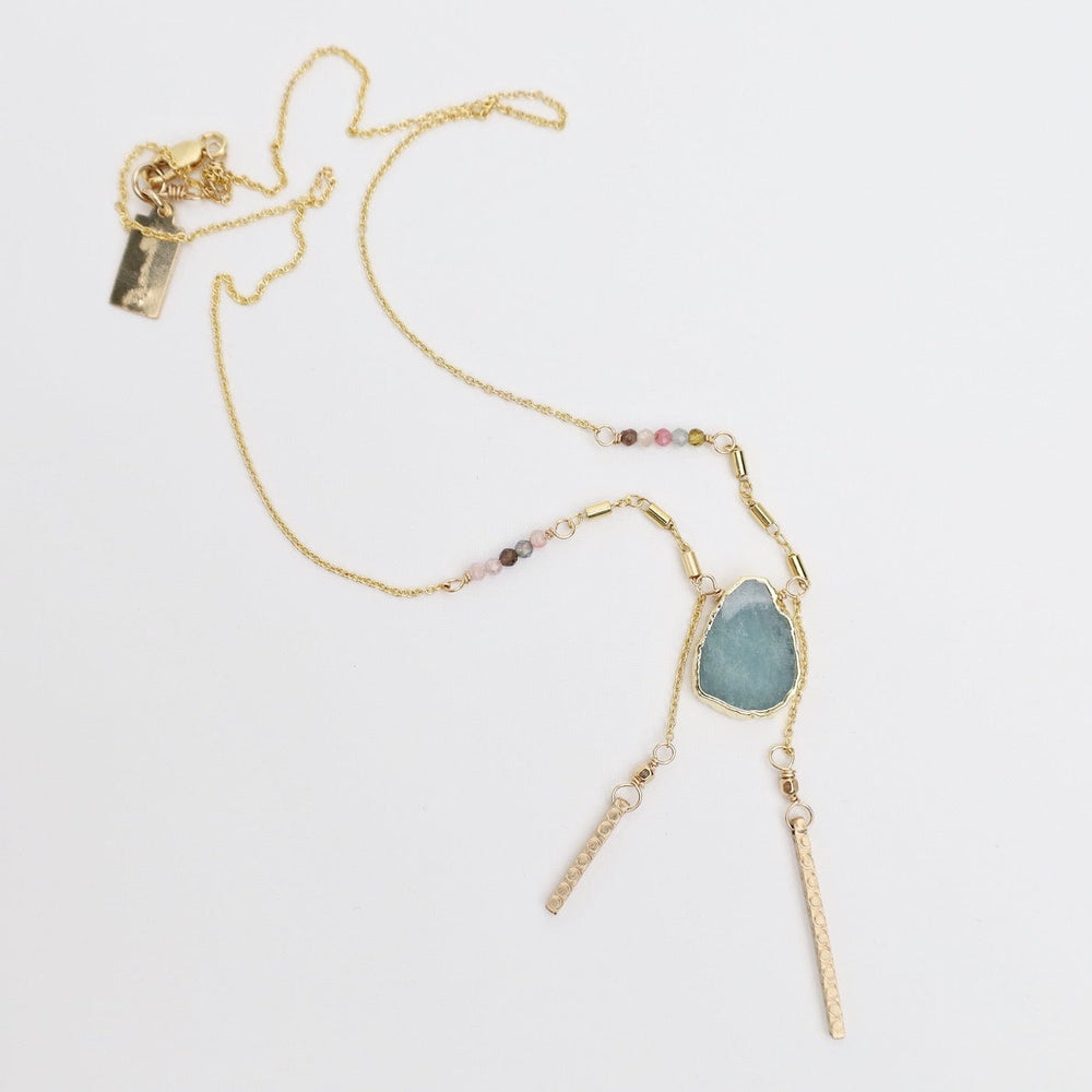 
                      
                        NKL-GF Aquamarine Slice Necklace with Tourmaline & Bar Charms
                      
                    