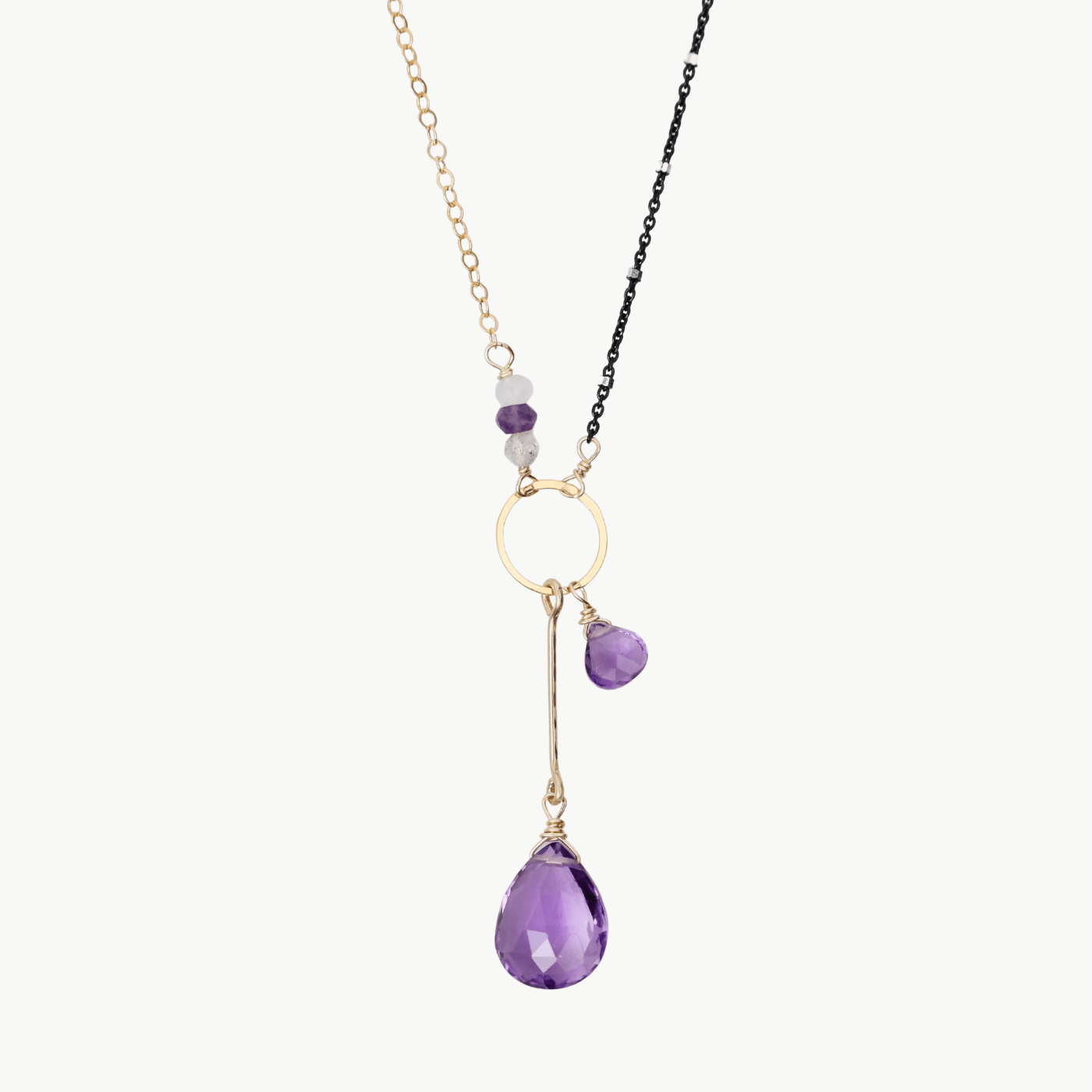 NKL-GF Asymmetrical Amethyst Mixed Gold Filled and Gunmetal Chain Necklace