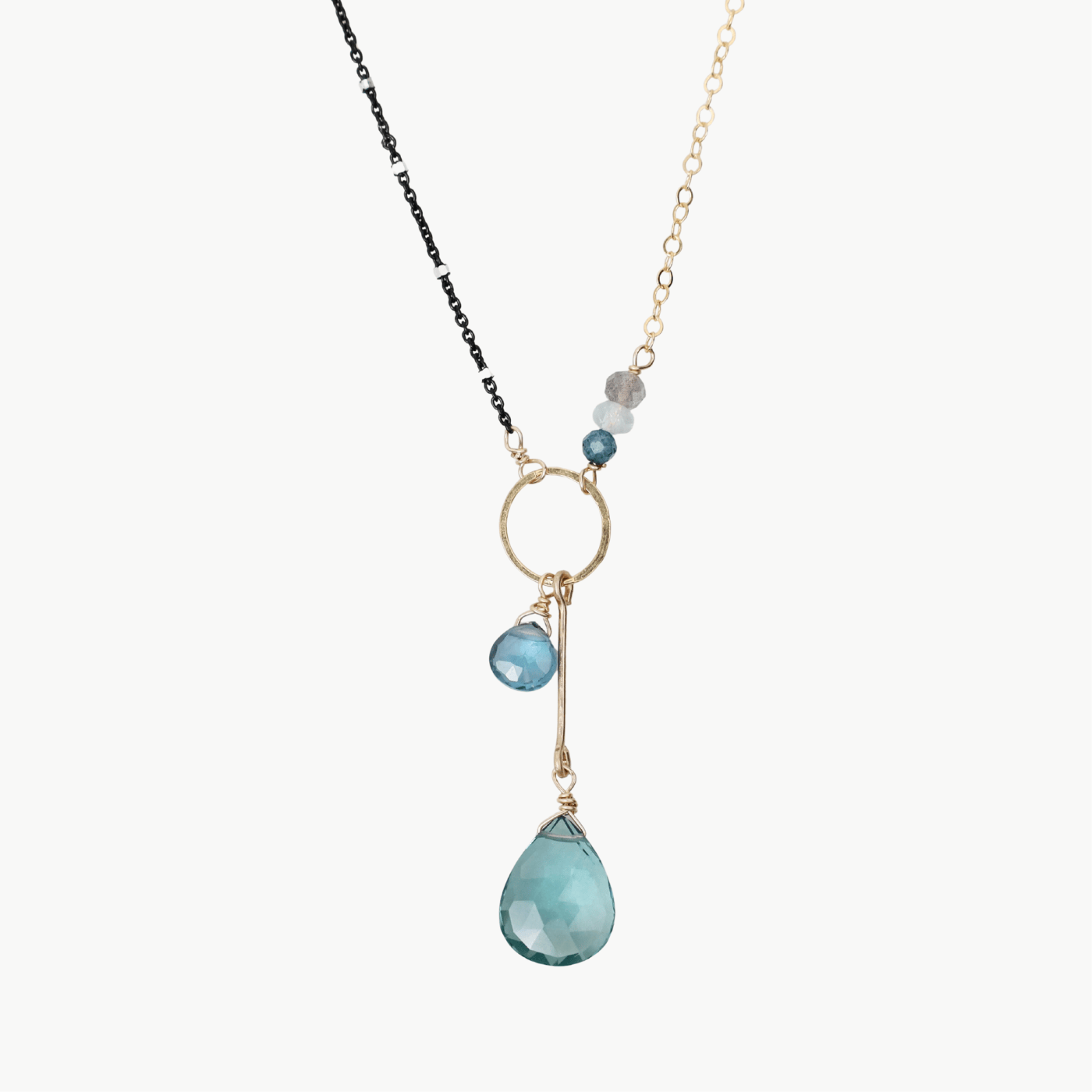 NKL-GF Asymmetrical Blue Mix Gold Filled and Gunmetal Chain Necklace