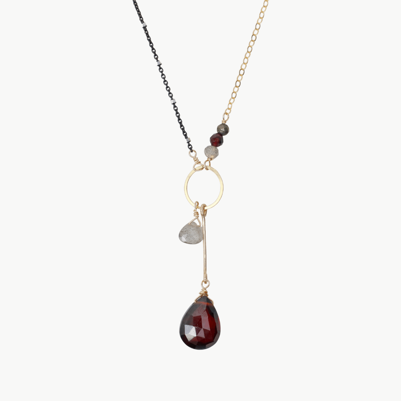 NKL-GF Asymmetrical Garnet Mixed Metal Necklace