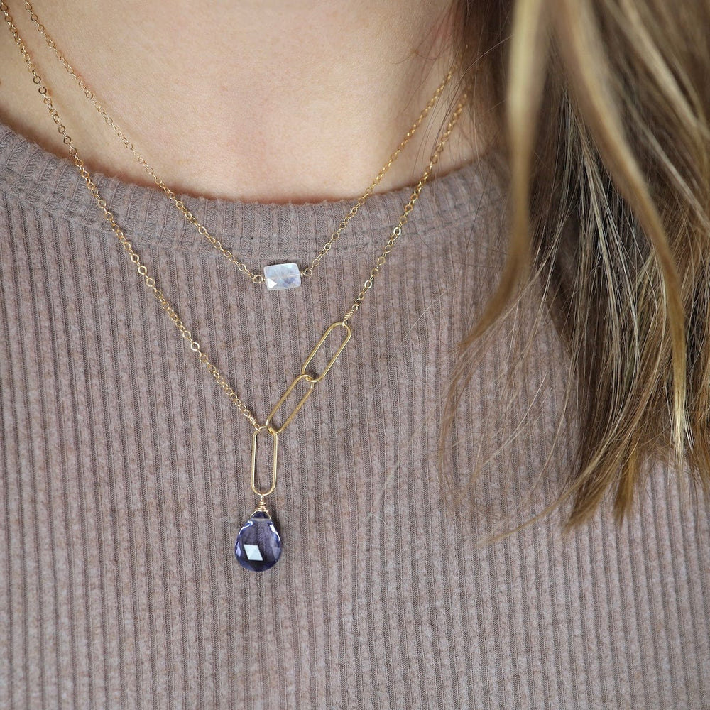 NKL-GF Asymmetrical Paperclip & Purple Quartz Necklace