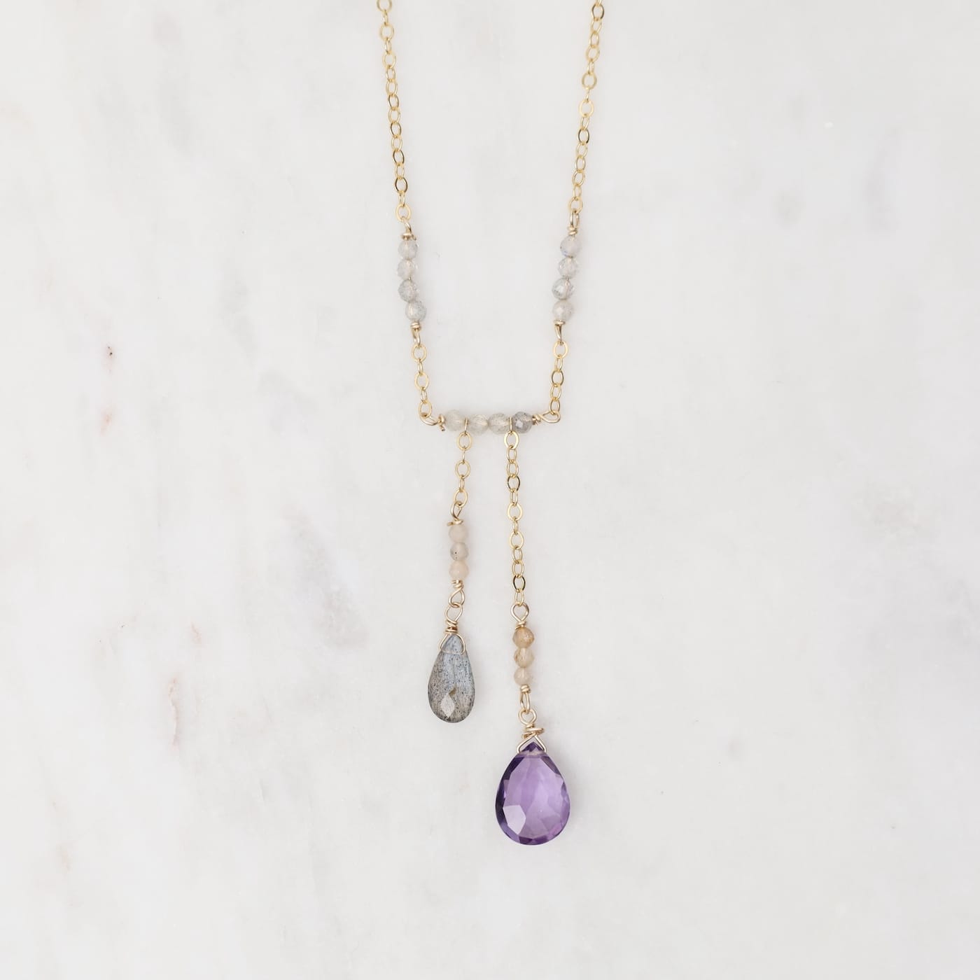 NKL-GF Asymmetrical Pink Amethyst Mix Necklace