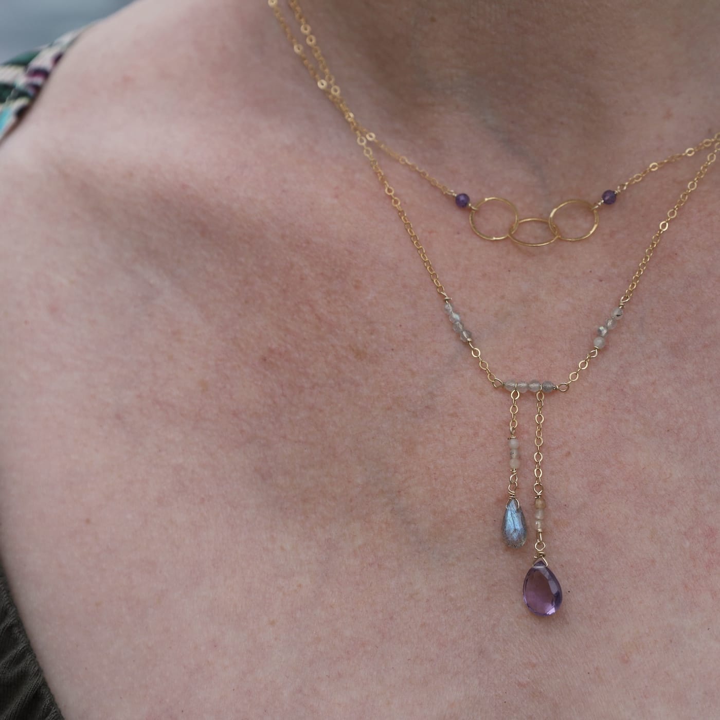 NKL-GF Asymmetrical Pink Amethyst Mix Necklace