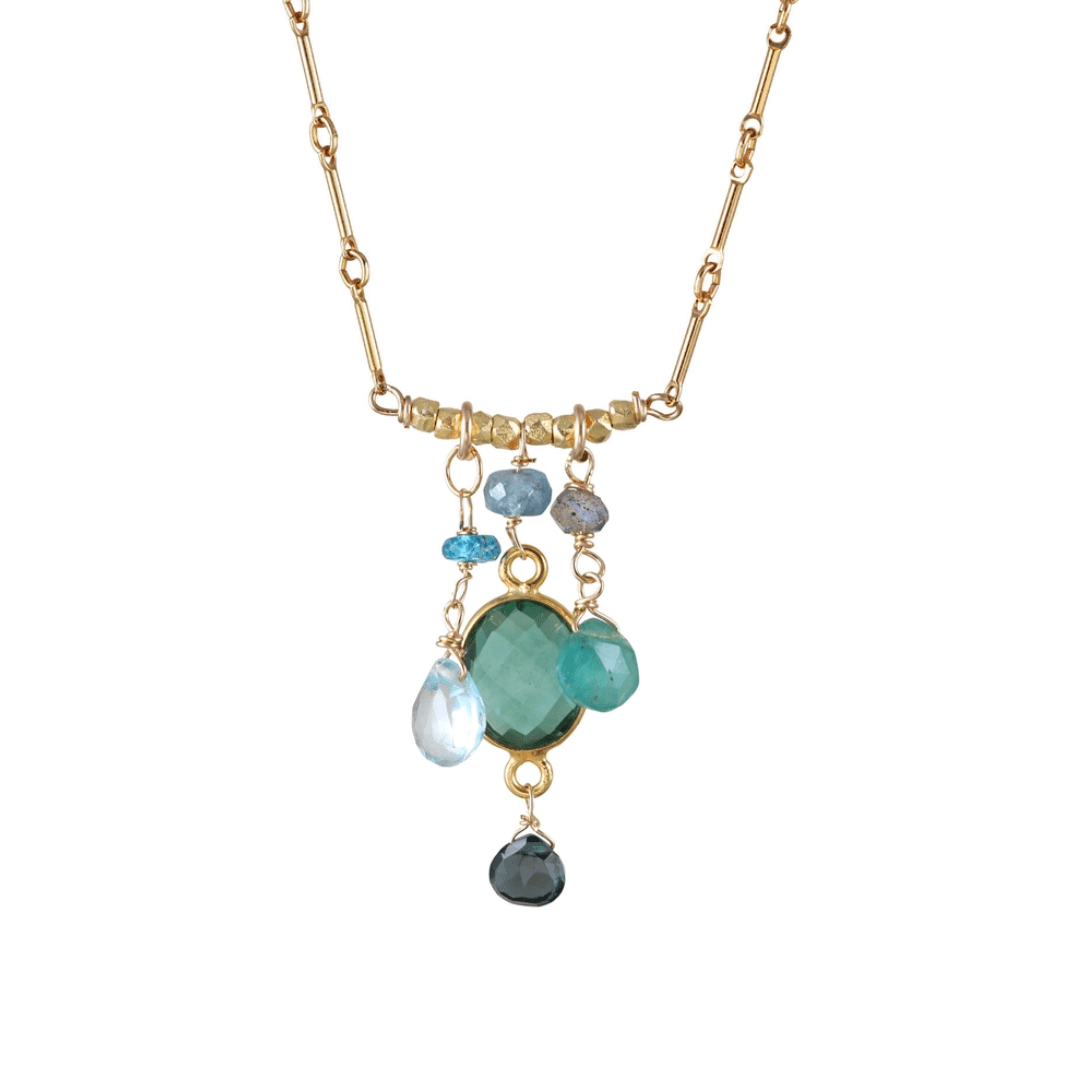 NKL-GF Bezel Oval Green Quartz Bar Necklace