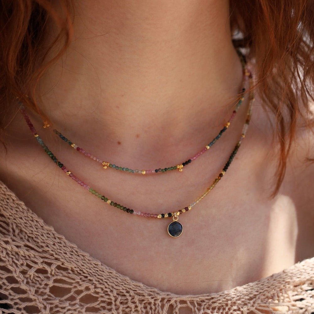 NKL-GF Bezel Set Indigo Kyanite and Tourmaline Choker Necklace