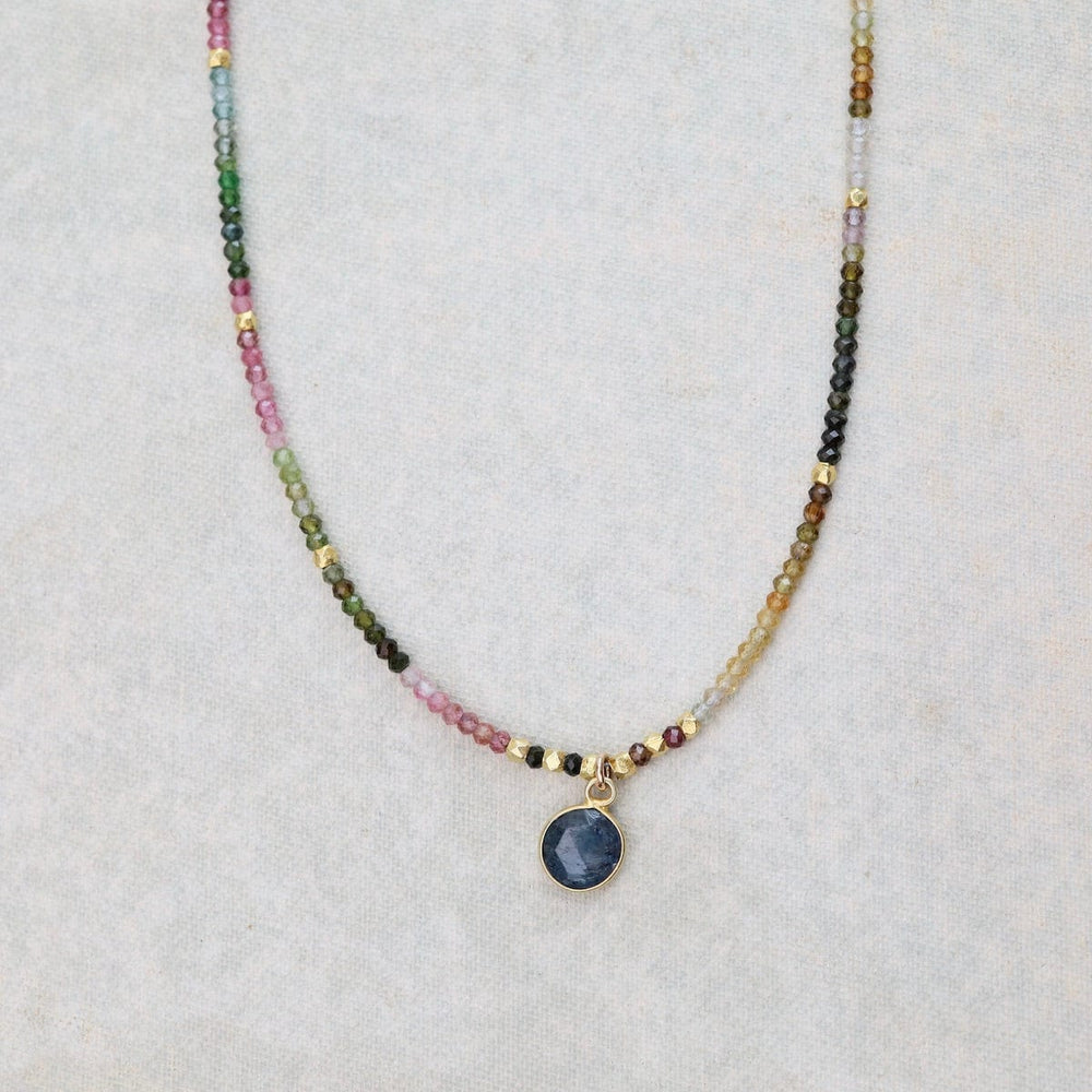 NKL-GF Bezel Set Indigo Kyanite and Tourmaline Choker Necklace