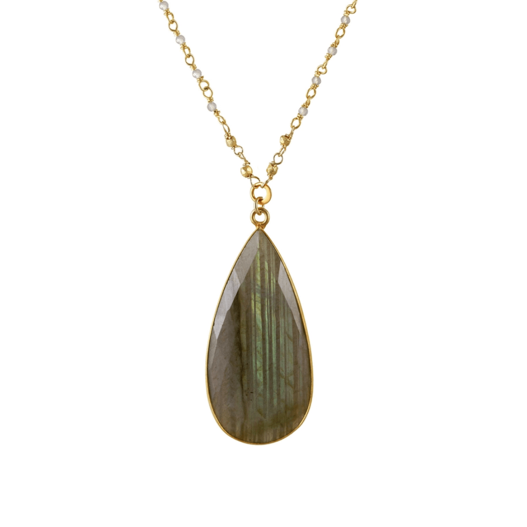 NKL-GF Bezel Set Labradorite Drop Necklace