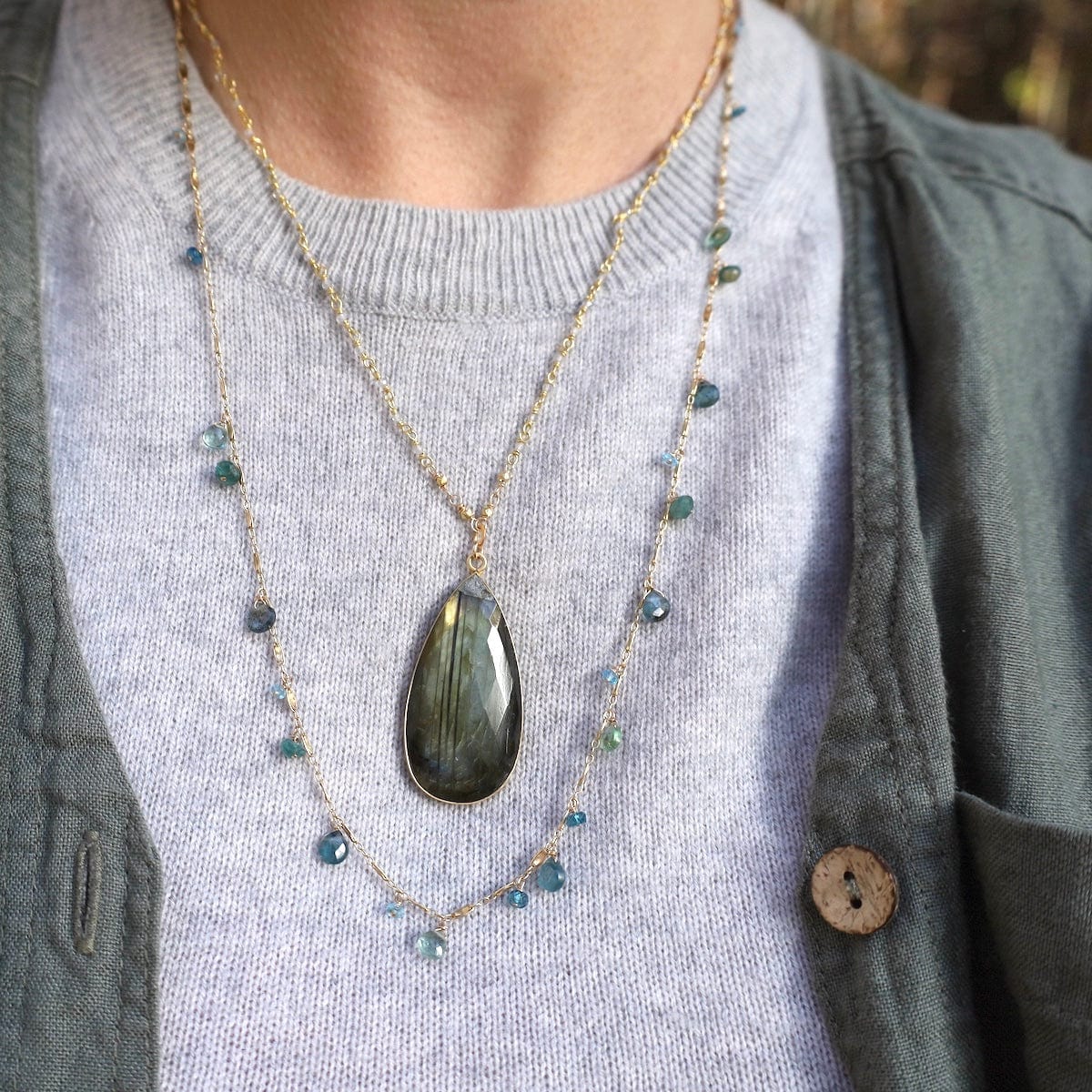NKL-GF Bezel Set Labradorite Drop Necklace