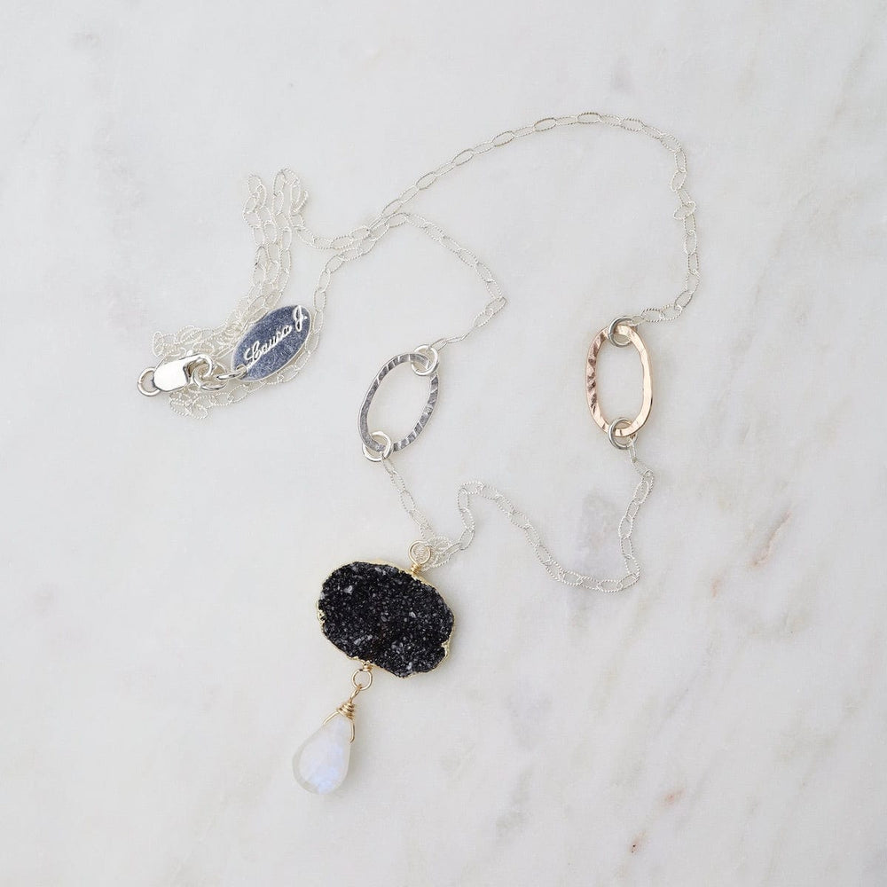 
                      
                        NKL-GF Black Druzy and Moonstone Necklace
                      
                    