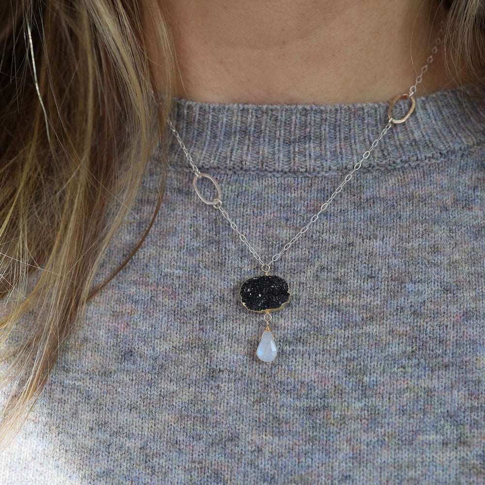 
                      
                        NKL-GF Black Druzy and Moonstone Necklace
                      
                    