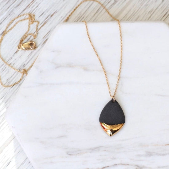 NKL-GF Black Gold-Dipped Marquise Necklace