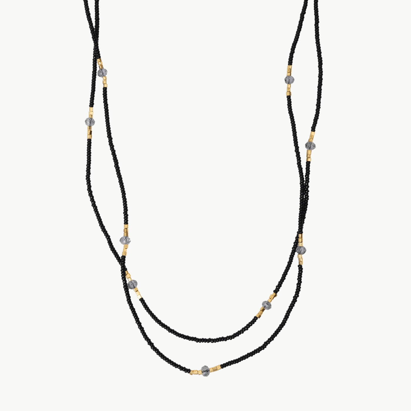 NKL-GF Black seed beads with gold vermeil & grey quartz b