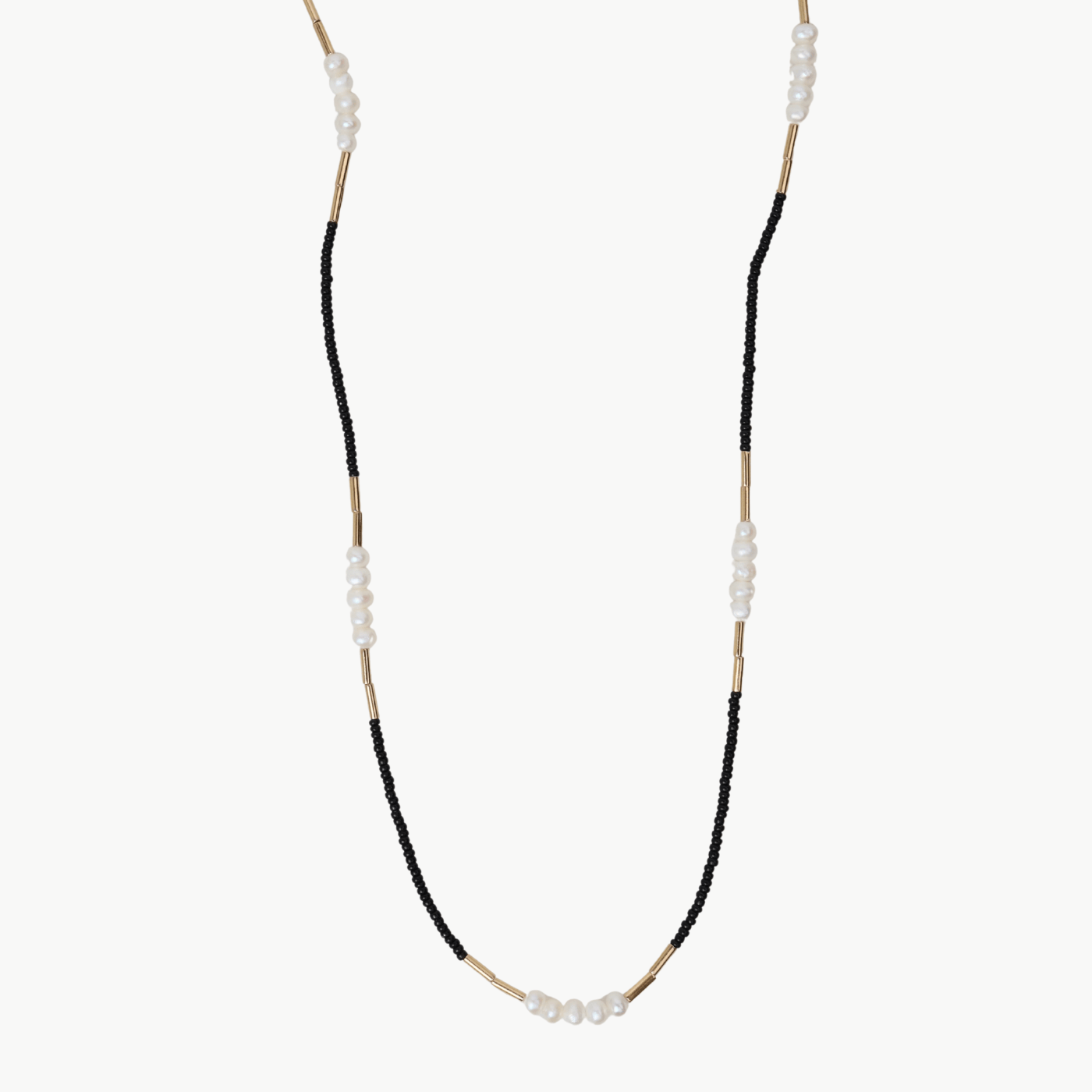 NKL-GF Black seed beads with gold vermeil & white pearl n