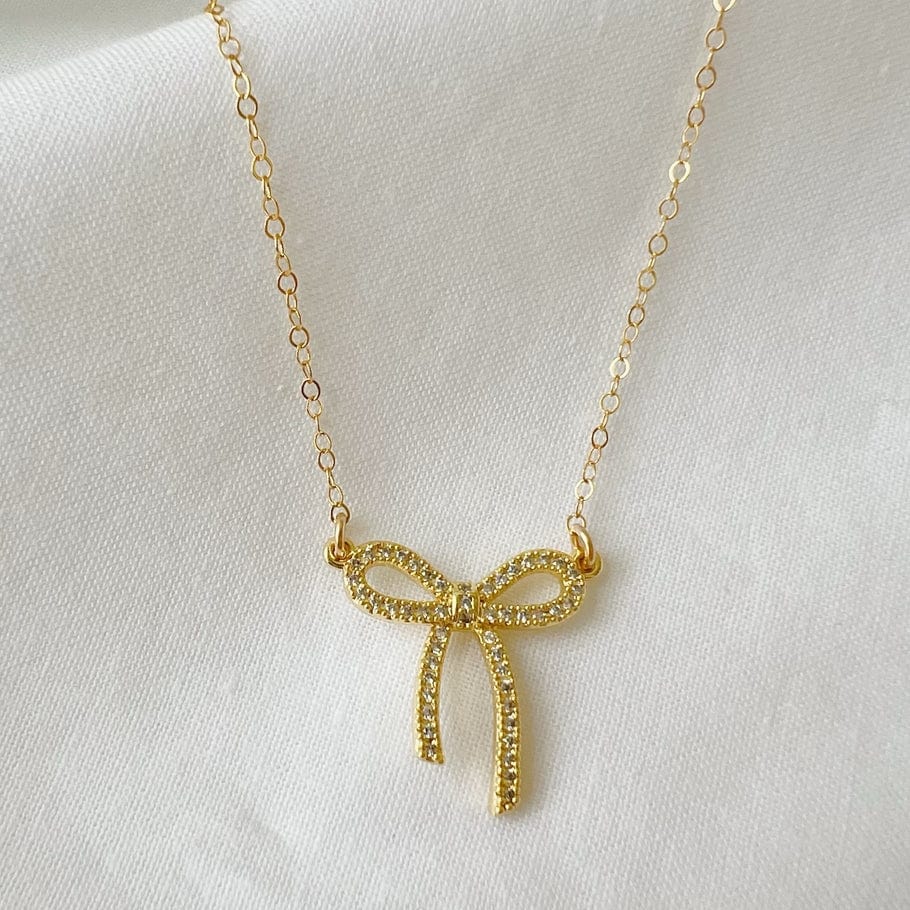 NKL-GF Bow Ribbon Cz Gold Filled Necklace