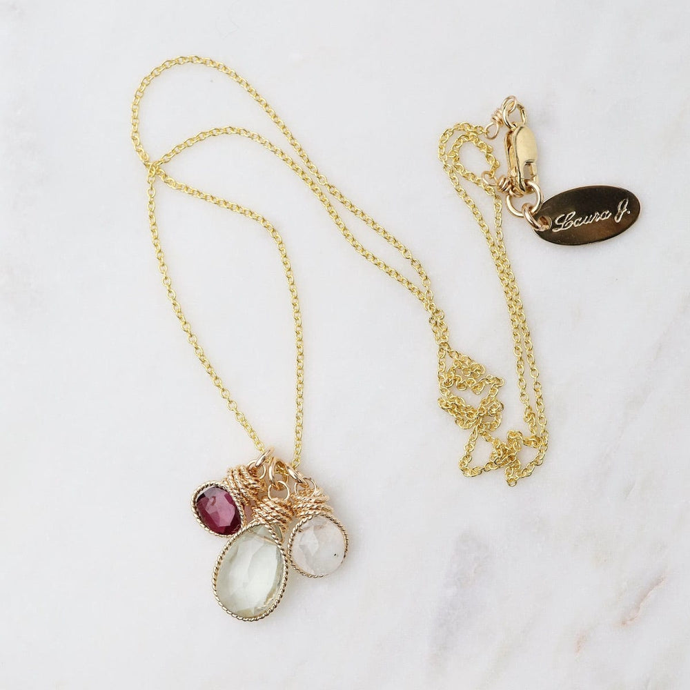 
                      
                        NKL-GF Braided Wrapped Charm Necklace with Rhodolite Garnet, Green Amethyst, and Moonstone
                      
                    