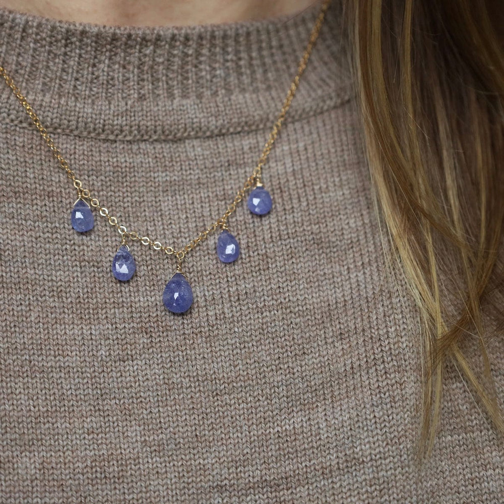 NKL-GF Cable Chain with 5 Tanzanite Drops Necklace