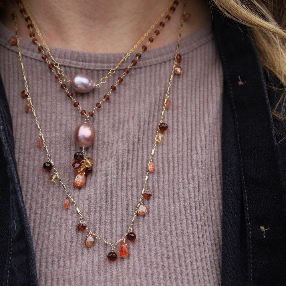 NKL-GF Champagne Edison pearl, sunstone, garnet, citrine,