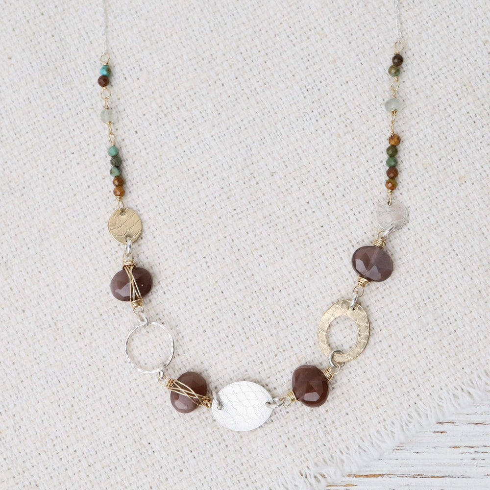 
                  
                    NKL-GF Chocolate Moonstone, African Turquoise Link Neckla
                  
                